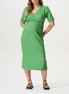 JAELYNN - Vestido midi de algodón orgánico con cuello de pico premamá en verde