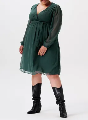 JAYA - Vestido corto de crepé con cuello cruzado en verde