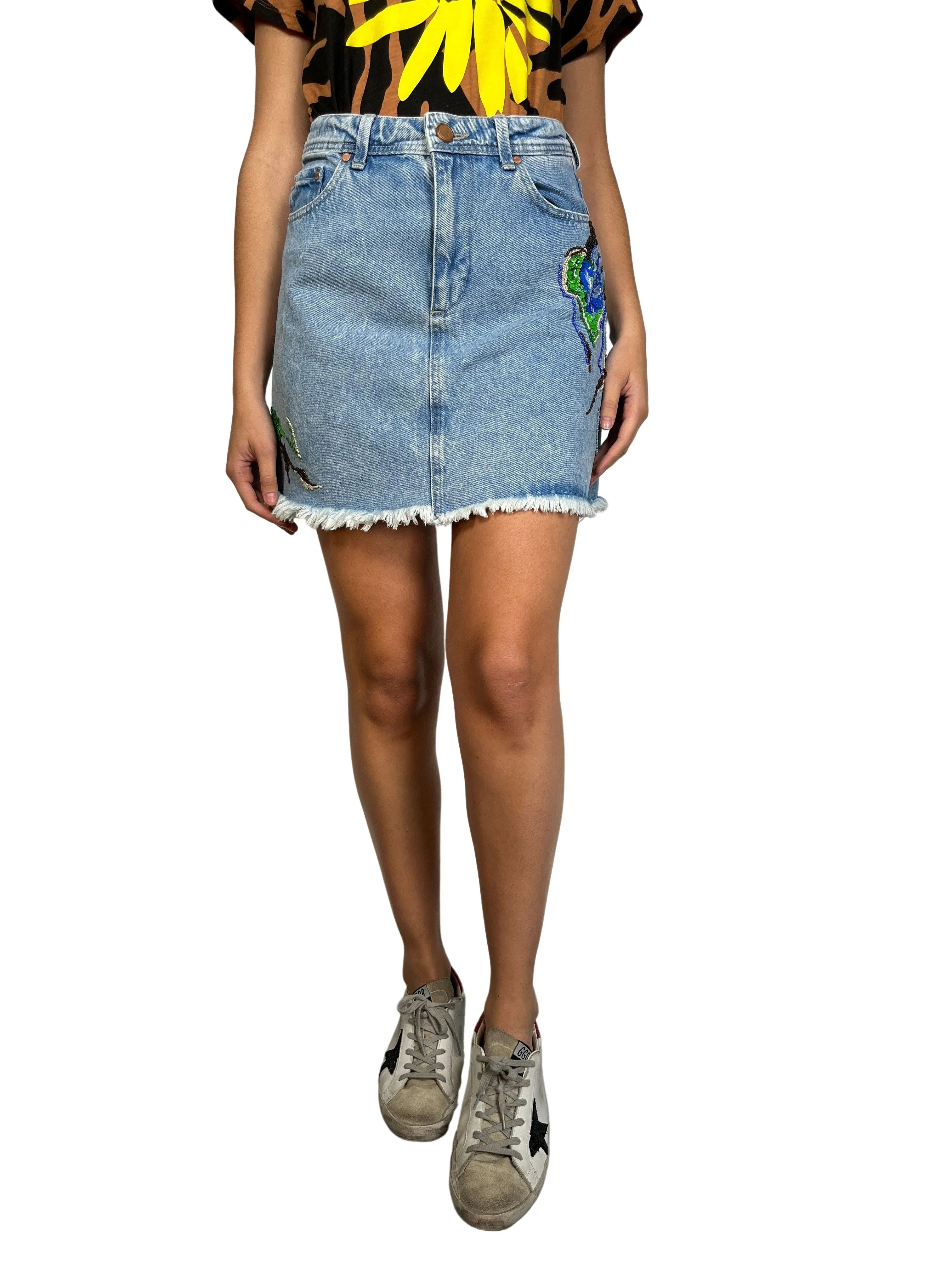 JAZMIN CHEBAR Falda Denim con  Aplicaciones