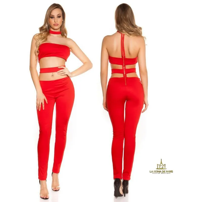 Jumpsuit ajustado rojo sexy recortes