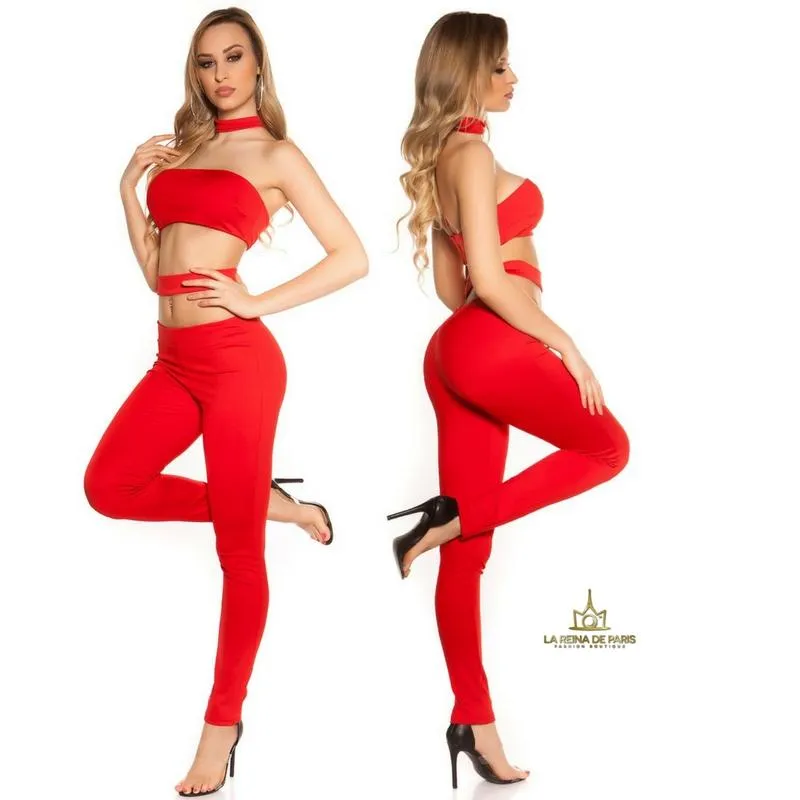 Jumpsuit ajustado rojo sexy recortes