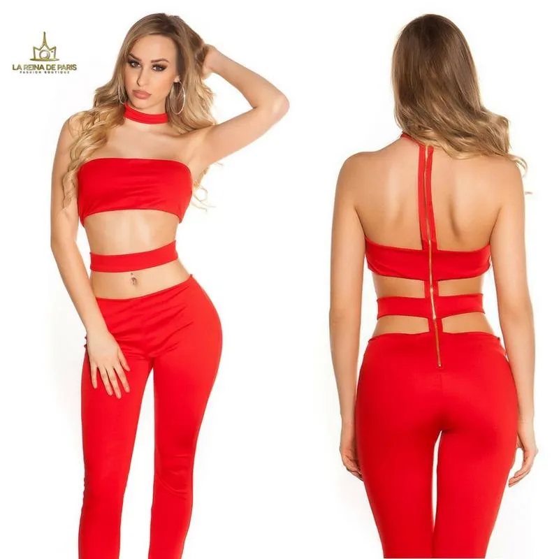 Jumpsuit ajustado rojo sexy recortes