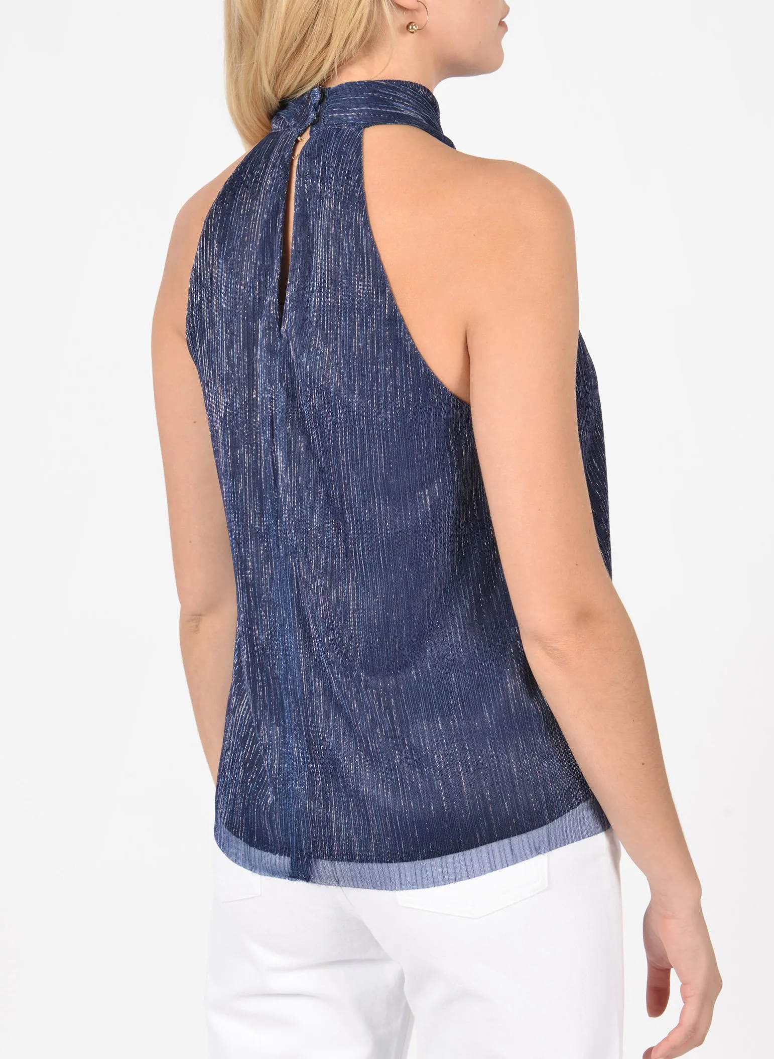 KOOKAI BRIANA - Top recto con cuello mao de lentejuelas en azul