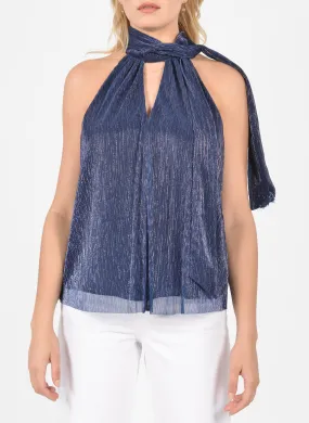 KOOKAI BRIANA - Top recto con cuello mao de lentejuelas en azul