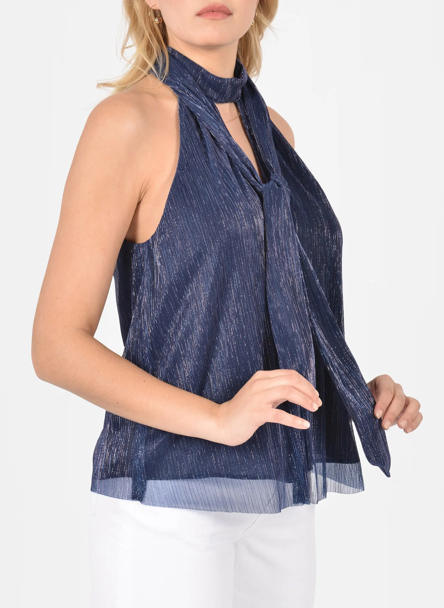 KOOKAI BRIANA - Top recto con cuello mao de lentejuelas en azul