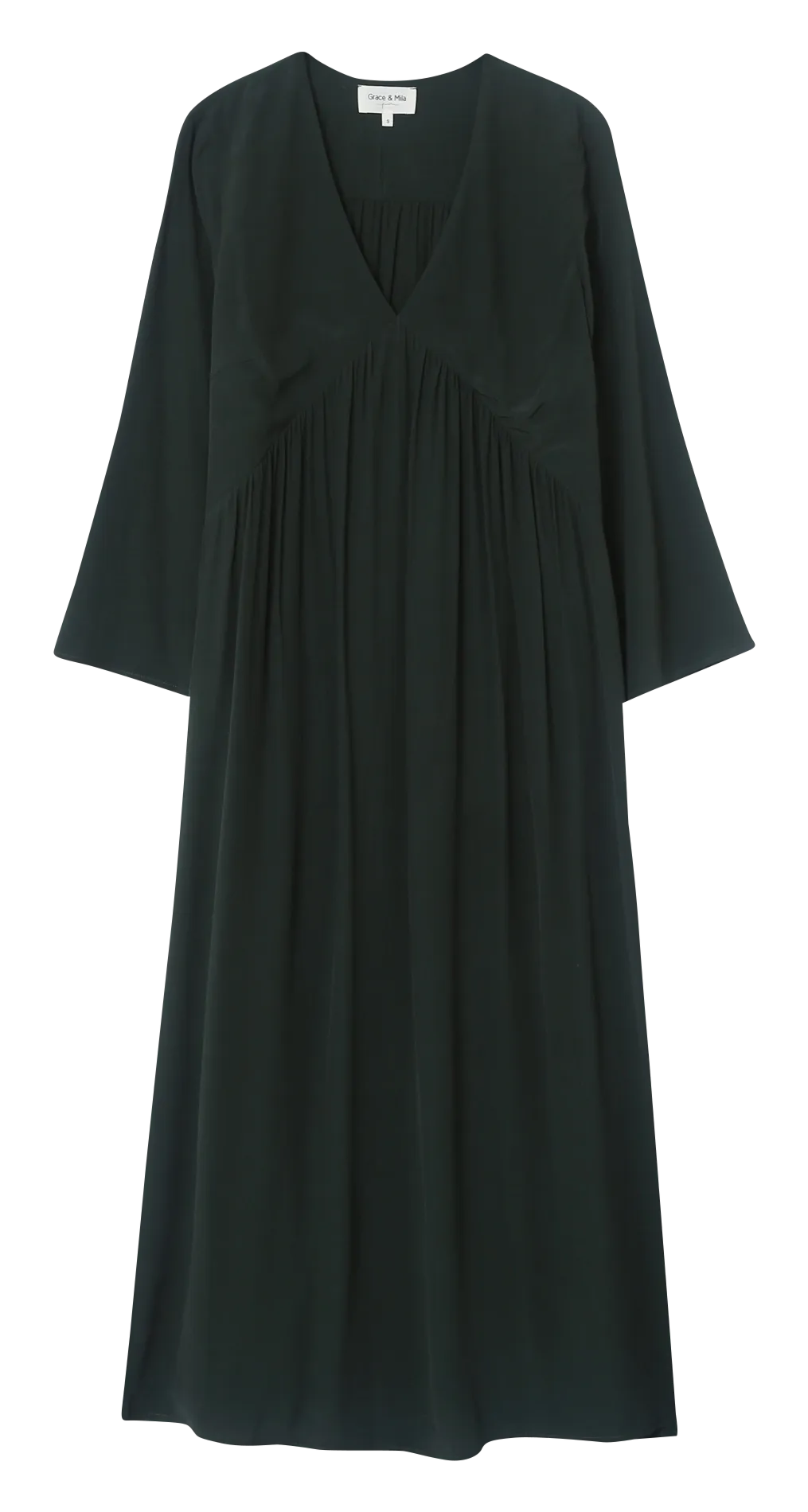 LAVINIA - Vestido midi vaporoso con cuello de pico en verde