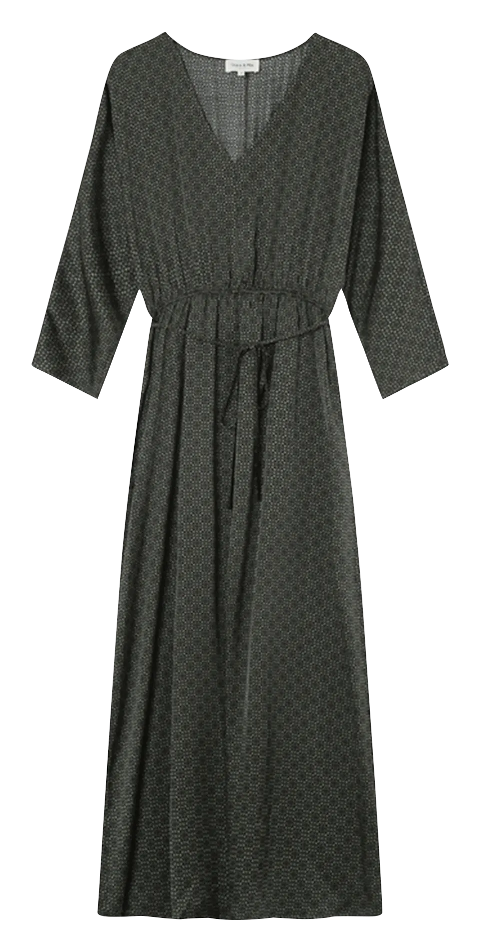 LUNA - Vestido midi estampado con cuello de pico en verde