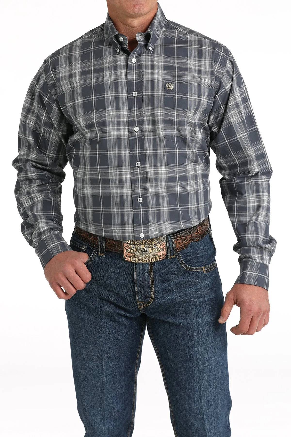 Men's Cinch Blue Plaid Button Shirt-