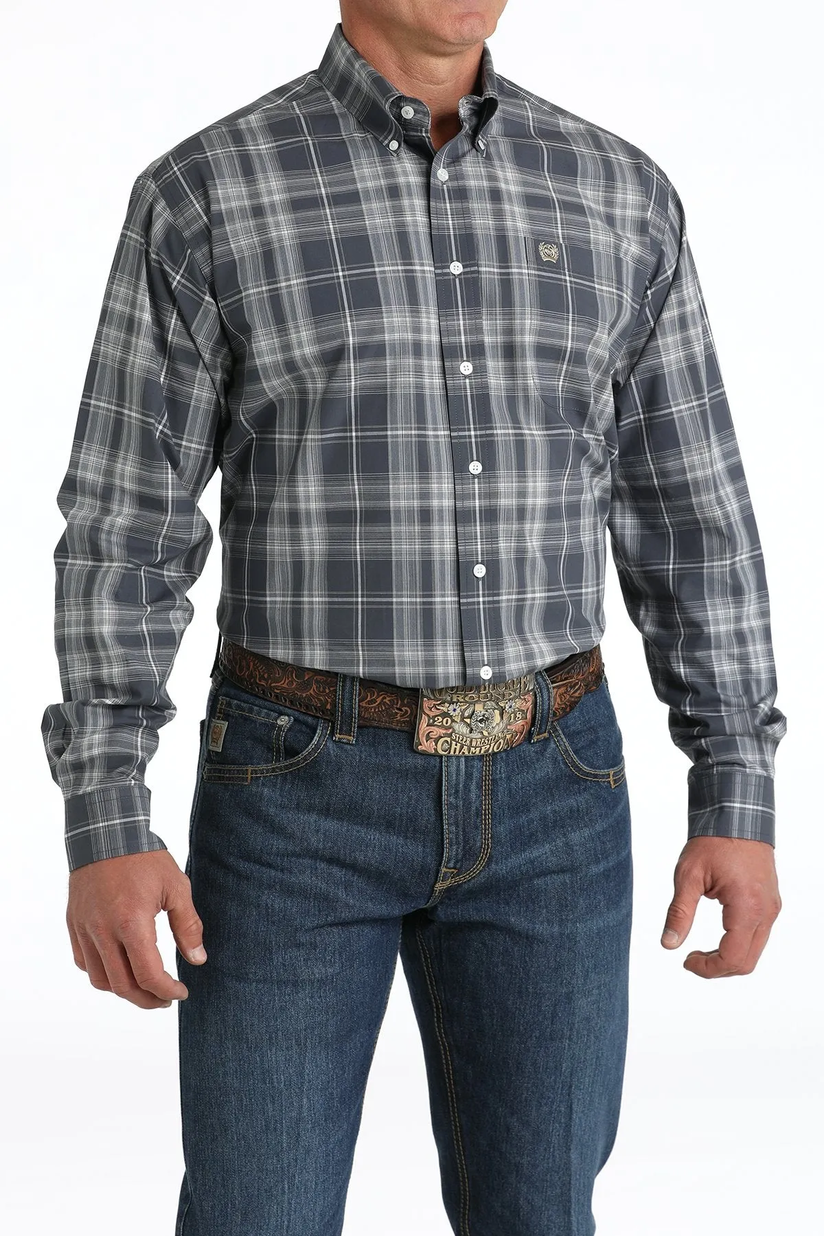 Men's Cinch Blue Plaid Button Shirt-