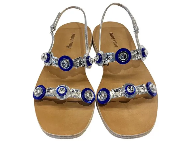 Miu Miu Sandalias Plata Azul Metálico 