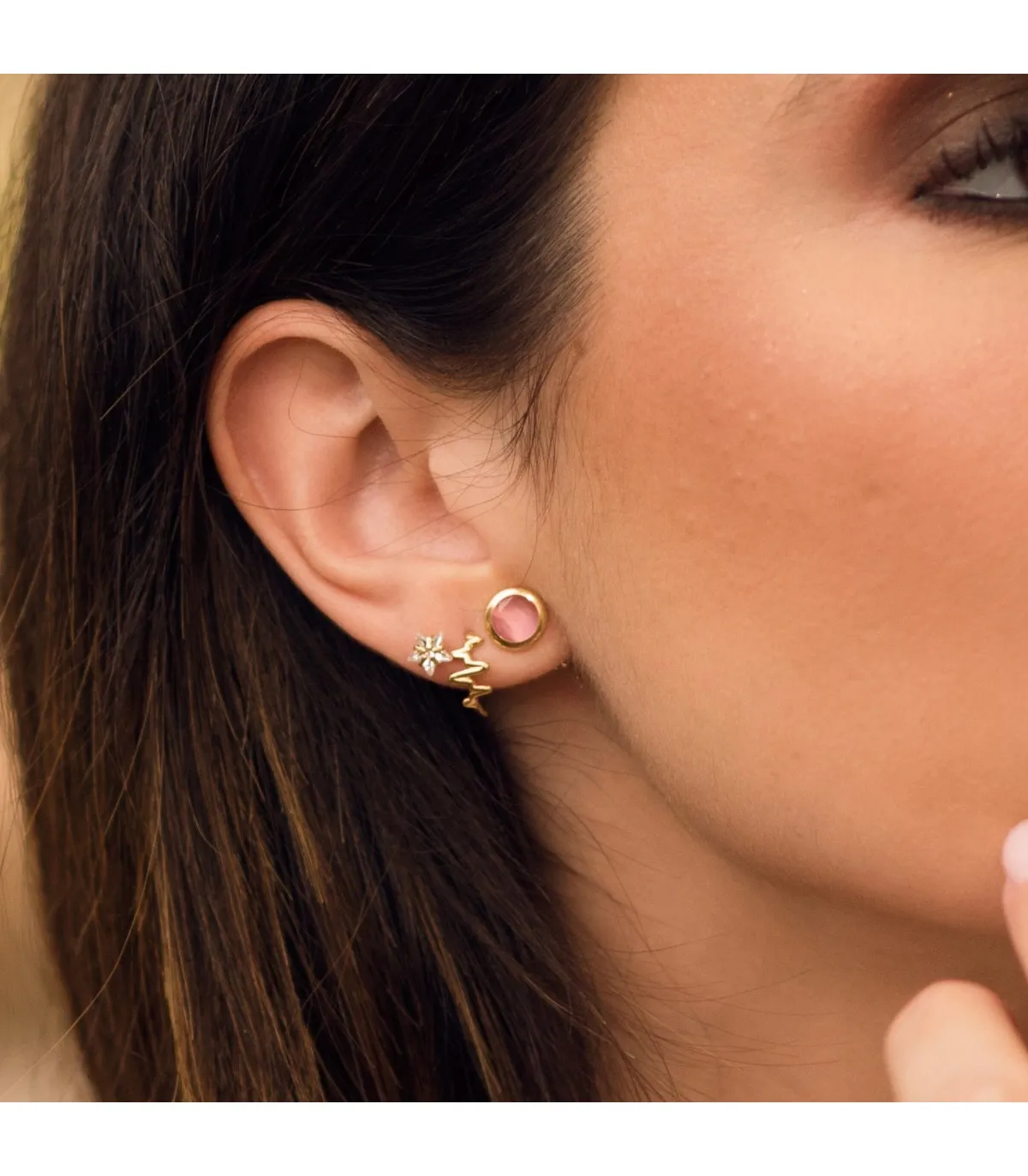 Pendientes Oro Amarillo 18K Lilo Piedra Rosa