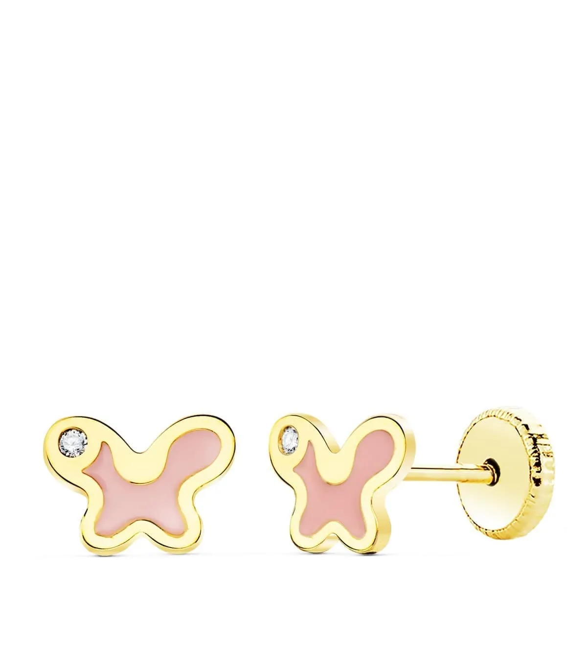 Pendientes Oro Amarillo 18K Mariposa rosa 7 mm