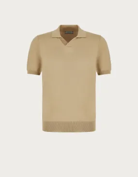 Polo de algodón beige con detalles de ante 