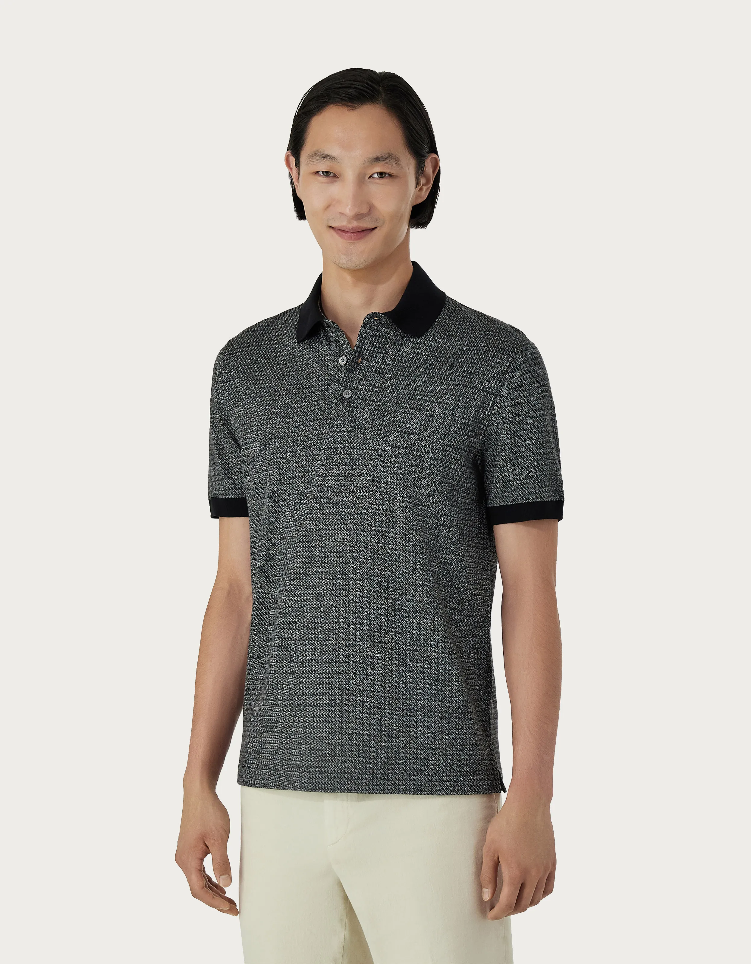 Polo jacquard de algodón antracita 