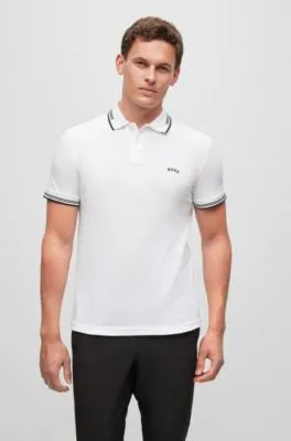 Polo slim fit de algodón elástico con logo curvado