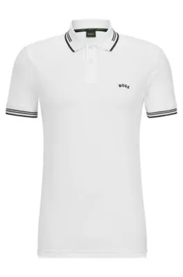 Polo slim fit de algodón elástico con logo curvado