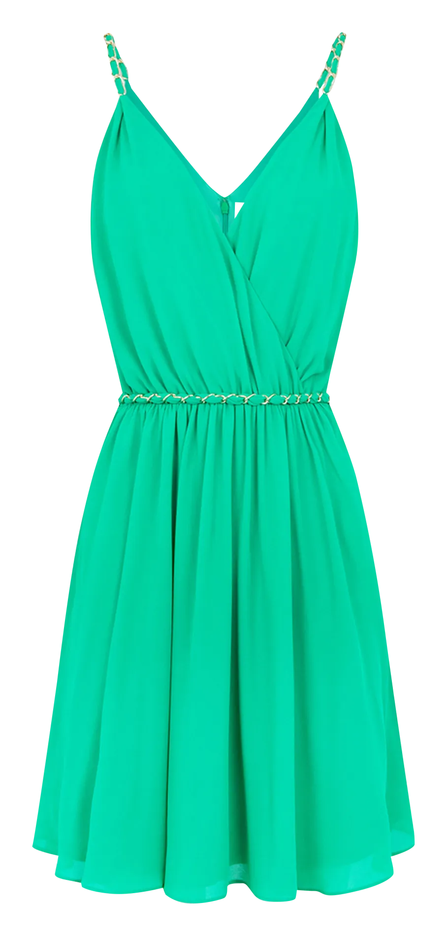 RENODO - Vestido corto con cuello en V y cadenas en verde