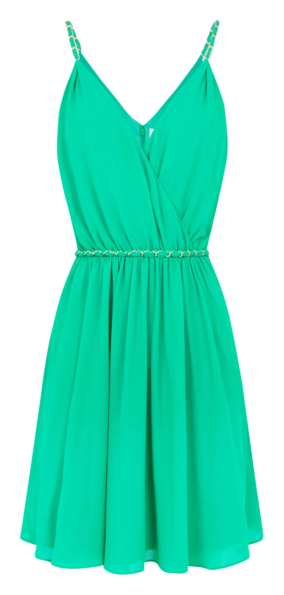 RENODO - Vestido corto con cuello en V y cadenas en verde