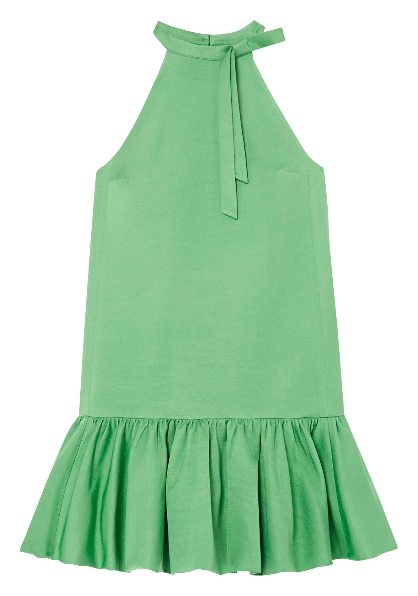 RIVIERA - Vestido corto satinado con cuello redondo en verde