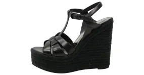 Saint Laurent Sandalias de cuña de cuero tejido Tribute en negro - talla UE 38,5 