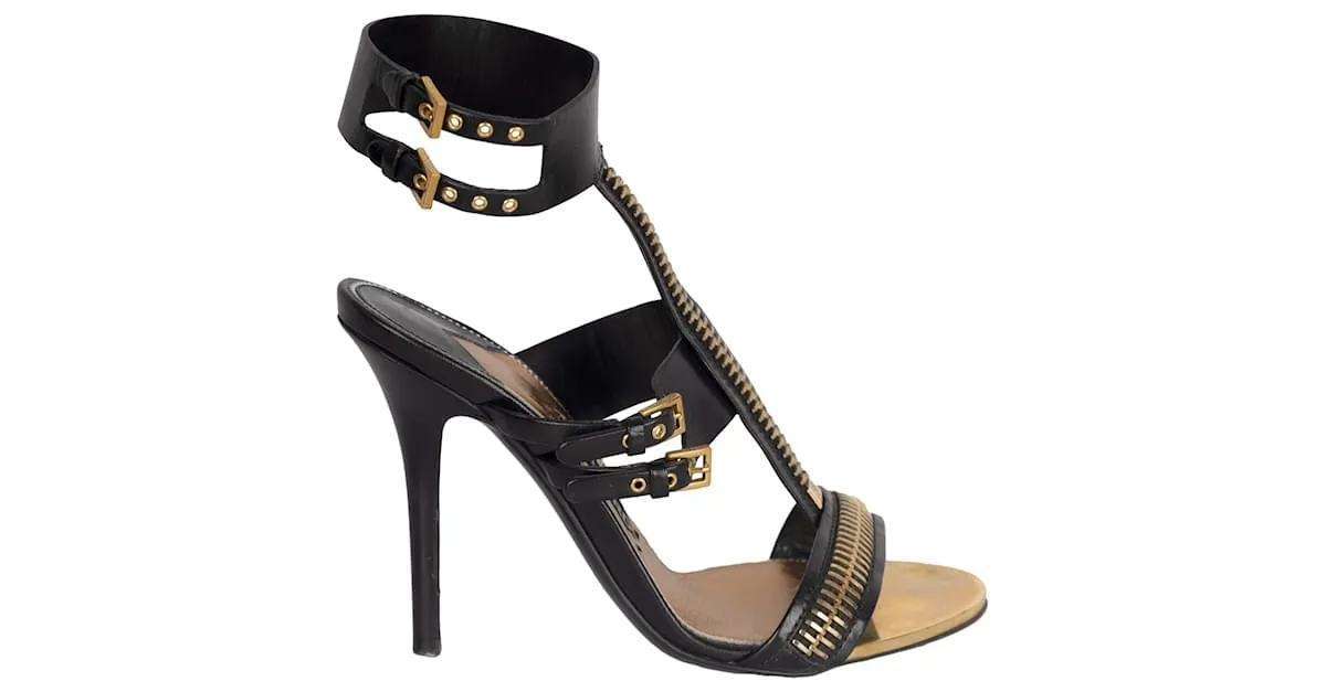 Sandalias con tira en T y cremallera de Tom Ford Negro 