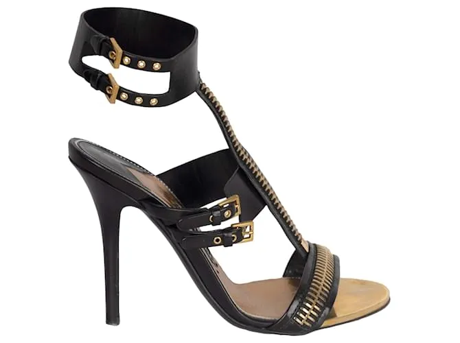 Sandalias con tira en T y cremallera de Tom Ford Negro 