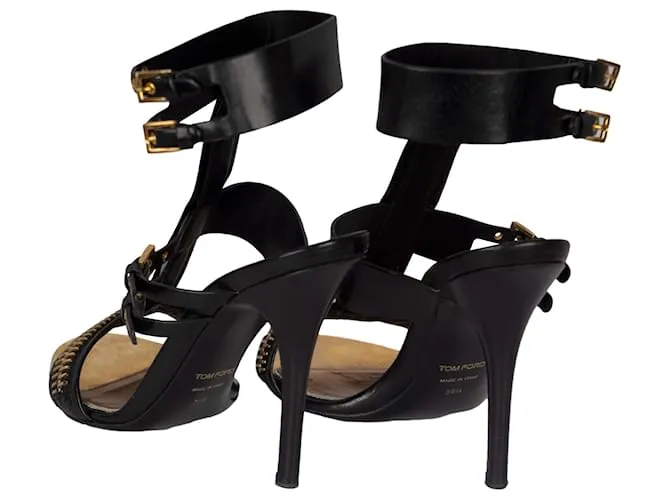 Sandalias con tira en T y cremallera de Tom Ford Negro 