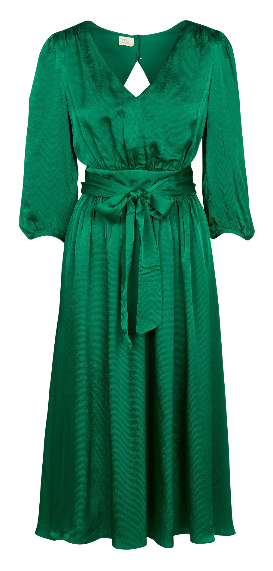 SARA - Vestido midi con cuello de pico en verde