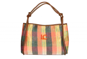 Shopper Rafia Multicolor Logo Lc Pasta Naranja Asa Marron