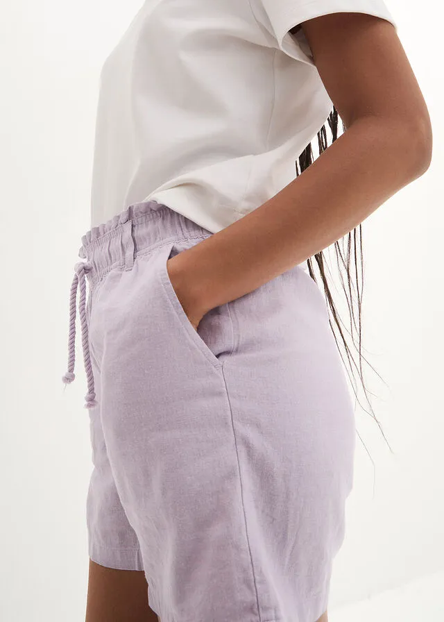 Shorts paperbag con lino Violeta