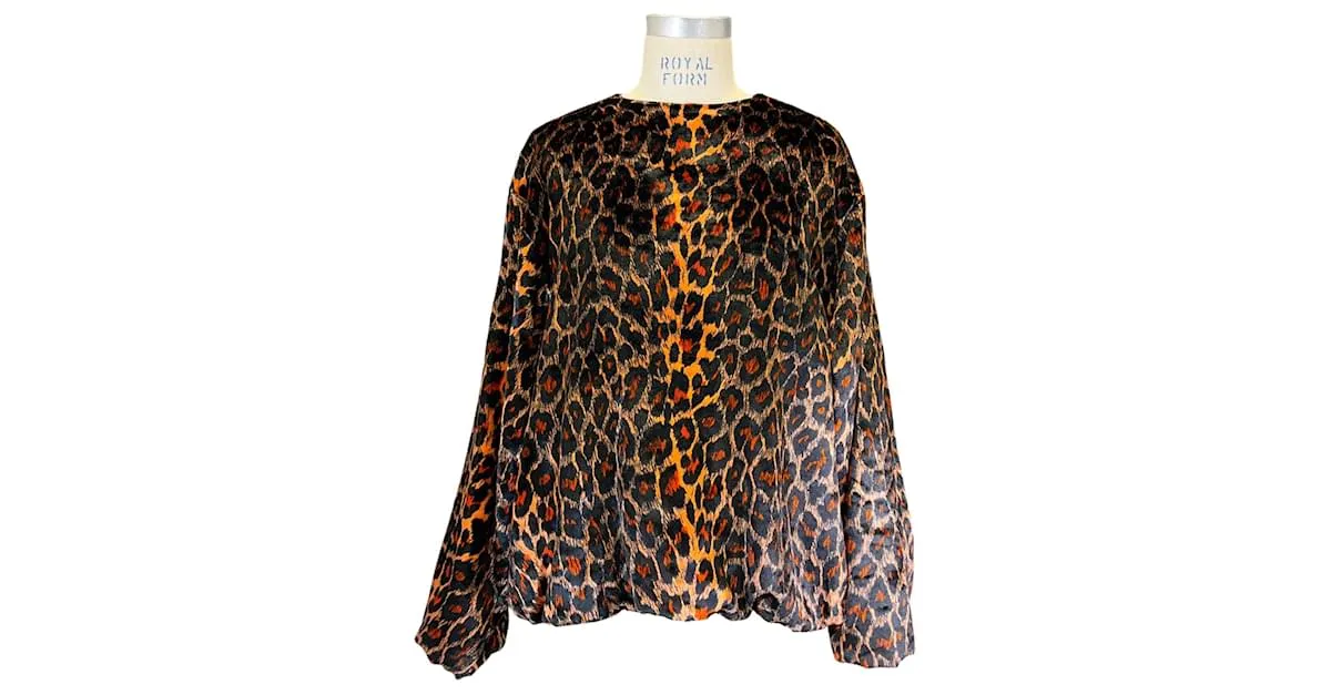 Top de terciopelo impreso de leopardo negro / naranja de Dries Van Noten Multicolor 