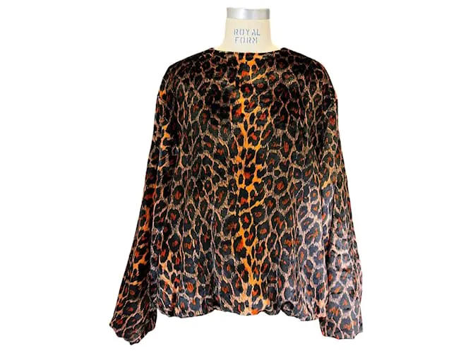 Top de terciopelo impreso de leopardo negro / naranja de Dries Van Noten Multicolor 