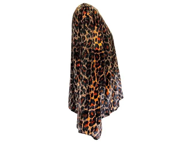 Top de terciopelo impreso de leopardo negro / naranja de Dries Van Noten Multicolor 