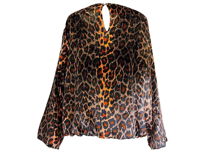 Top de terciopelo impreso de leopardo negro / naranja de Dries Van Noten Multicolor 