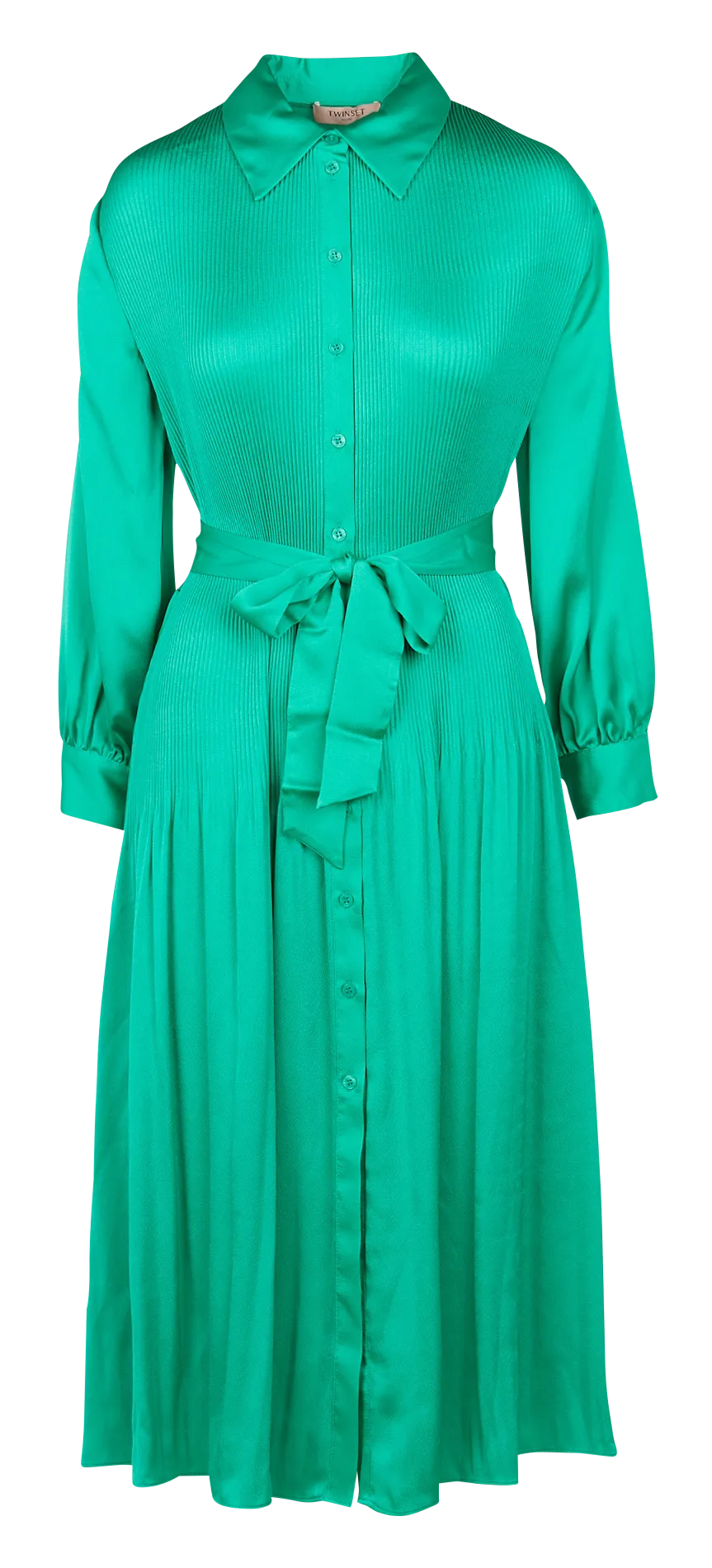 Vestido camisero plisado en verde