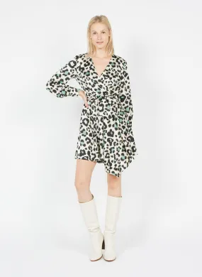 Vestido corto con estampado de leopardo en verde