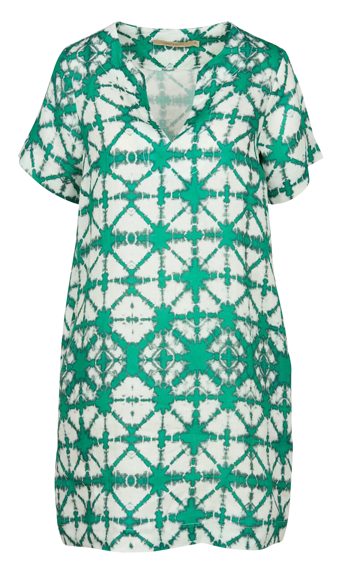 Vestido corto estampado de lino en verde