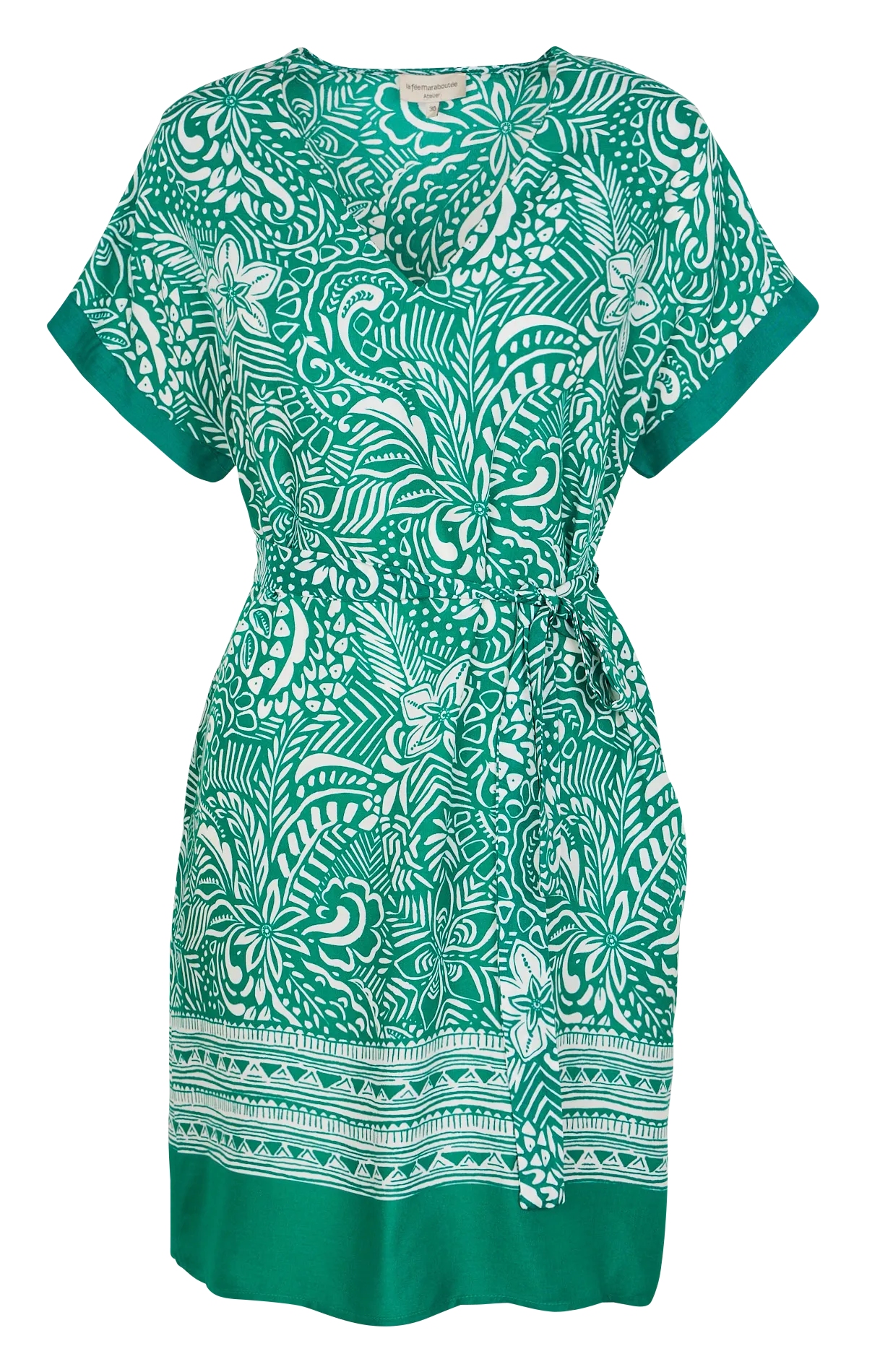 Vestido corto recto con estampado en verde