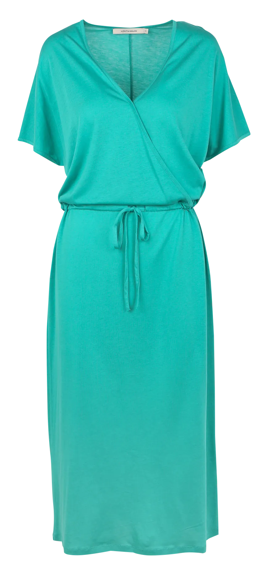 Vestido midi ajustable con cuello de pico en verde