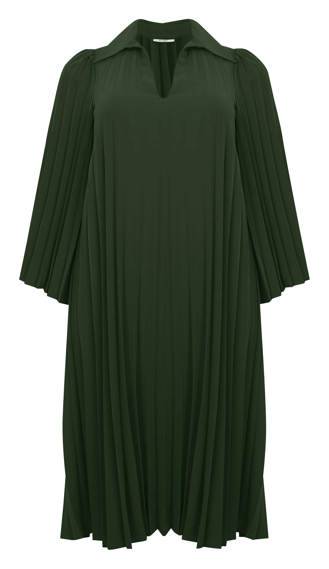 Vestido midi plisado con cuello clásico en verde