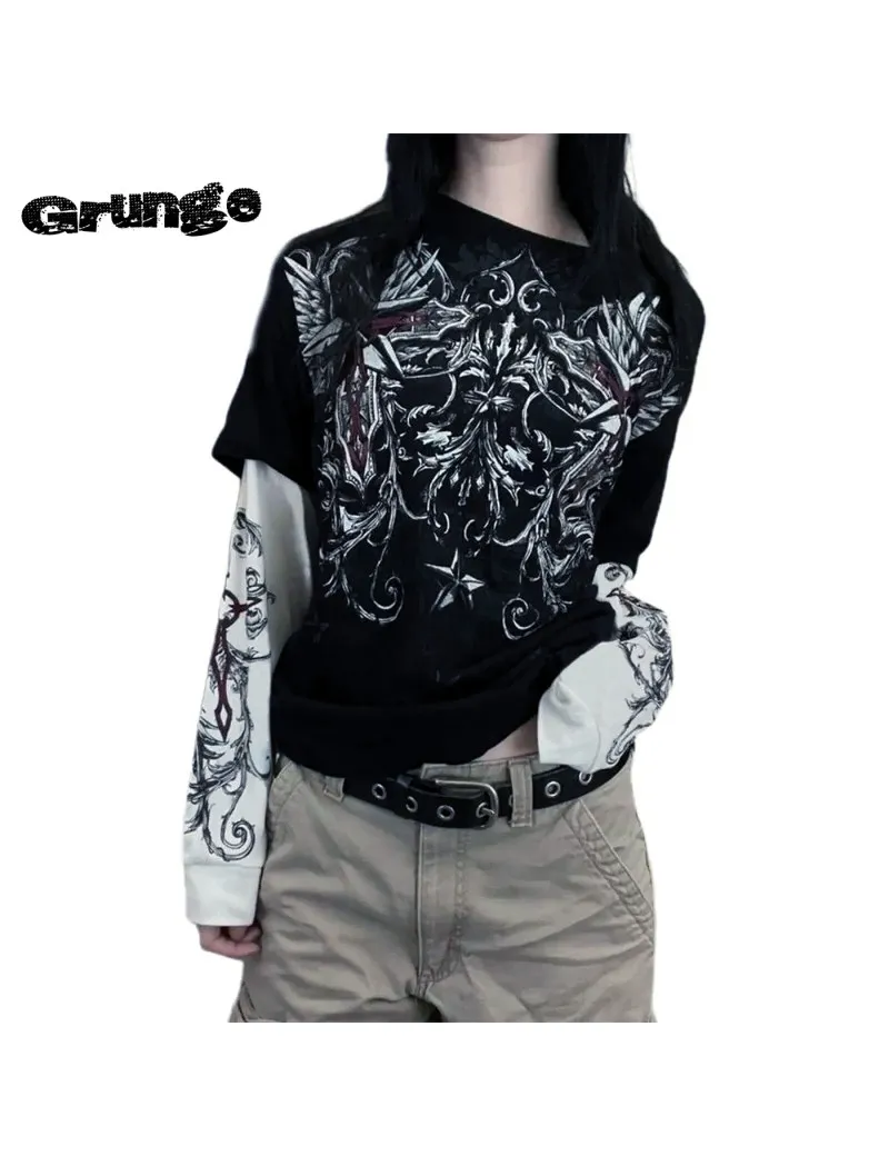 Women's retro grunge style t-shirt with printed pattern